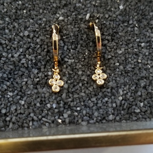 Danity gold CZ charm huggie hoops - Picture 6 of 7